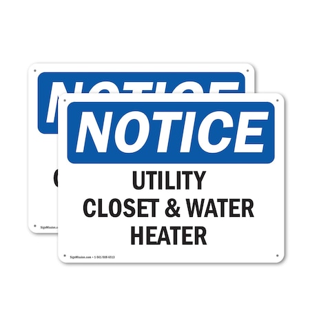 Signmission Utility Closet And Water Heater, 18 in W x Rectangle, Plastic OS-2PACK-NS-P-1218-L-18843